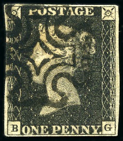 1840 1d Black pl.10 BG with fine margins, crisp black MC