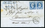 Stamp of France » Empire 1853-1862 1866, Empire dentelé 20c bleu TETE-BECHE sur lettre
