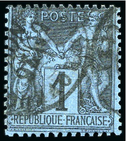 1880, Type Sage 1 centime BLEU DE PRUSSE cachet à