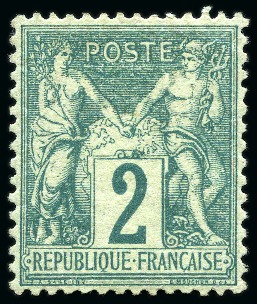 1876, Type Sage 2c vert *, TB, signé Baudot et Calves,