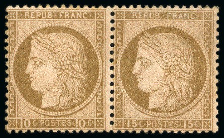 Stamp of France » Emission Cérès 1871-72 Cérès ERREUR 15c au lieu de 10c brun sur rose tenant