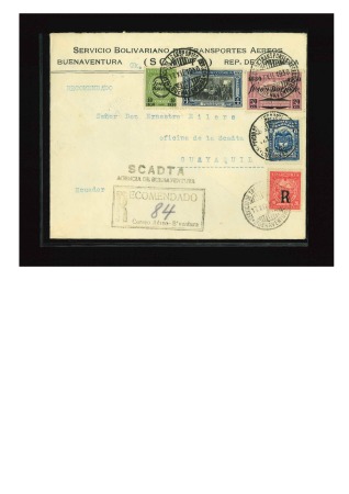 1929-30 Two airmail covers, one registered wit Scadta Buenaventura cds's, the other being the first international airmail in Panama