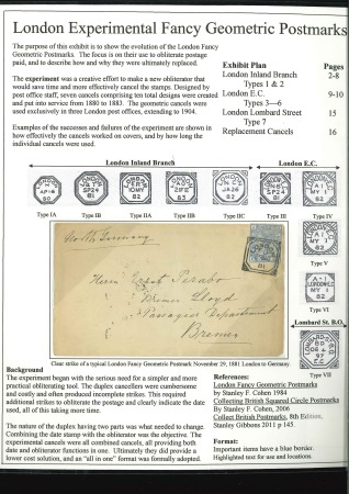Stamp of Great Britain » 1854-1900 Postal History of the Perforated Line Engraved and Surface Printed Issues 1880-1903, London Geometric cancels exhibition collection on 16 pages