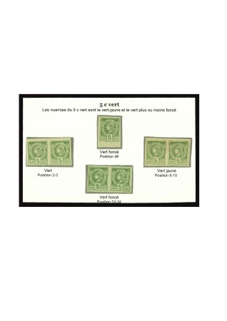 1881, 5c green, mint group of seven stamps incl. marginal single (pos. 48), and three pairs (pos. 2-3, 9-10, 33-34), 