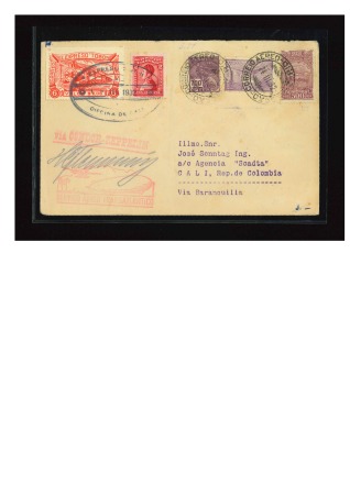 1932, (April 1). Incoming "Sonntag" mail from Brazil to Cali, with Brazil 500r, 700r & 3,000r, in combination with Colombia 2c and Espresso "Tobón" 6c red, tied by corresponding Tobón 
