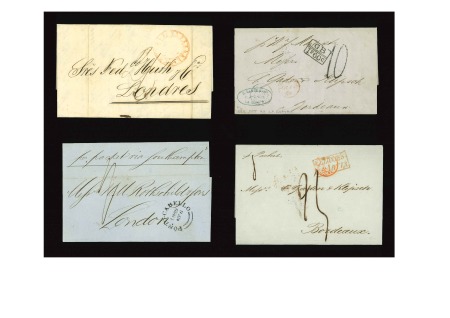 1846-68, four stampless covers to London and France, two with
