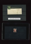 Stamp of Belgium » Collections 1849-65 Groupe de trois objets avec 1849-50 40c carmin, 1858-61 1 centime sur bande de journal et 1863 40 centimes en reconstitution de planches premier et second panneau
