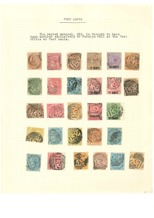 Stamp of Large Lots and Collections Mauritius: 1860s-80s, Collection of cancellations on the De La Rue issues on album pages in numeral order
