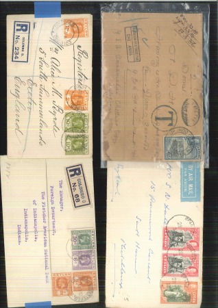 Stamp of Large Lots and Collections Ceylon: 1910s-30s, Collection of 190+ KGV covers and cards with a vast array of town cancels, showing postage due, registered with  a nice group of AR and Insured