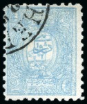 1889 Typographed Issue 2ch pale blue perf.11 DOUBLY PRINTED (one inverted), neatly used,