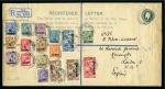 1921 Bradbury Wilkinson 45pi on 2s6d, 90pi on 5s and 180pi on 10s on a large 2d+2d registered envelope