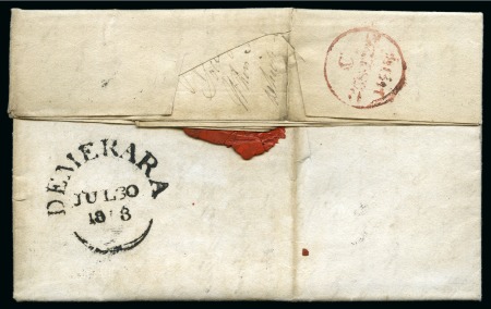 Stamp of British Guiana 1818 (Jul 30) Entire from Demerara to England with very fine strike of the DEMERARA fleuron ds 