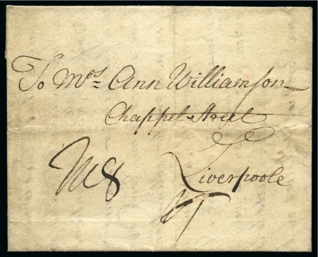Stamp of St. Kitts-Nevis 1732 (Apr 30) Lettersheet from St. Kitts to Liverpool, very fine and early cover