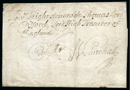 Stamp of Barbados 1673 (May 26) Entire letter to Lord High Treasurer of England, from John Willoughby one of the sons of the late Governor of Barbados