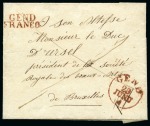 Stamp of Belgium » Belgique. Histoire Postale 1829 (29.06) Pli de Gand pour Bruxelles, superbe cachet GEND / FRANCO en rouge