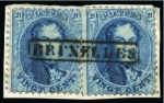 Stamp of Belgium » Belgique. 1863 Médaillons dentelés 12 1/2 20c Bleu, deux exemplaires sur fragment avec oblitération encadrée de Bruxelles