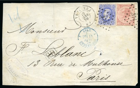 Stamp of Belgium » Belgique. Léopold 1er - Nouveau Type (COB 17-21) 1869 Affranchissement mixte 40c rose avec 20c bleu de 1869 sur devant de lettre et 40c rose pâle sur lettre de Spa