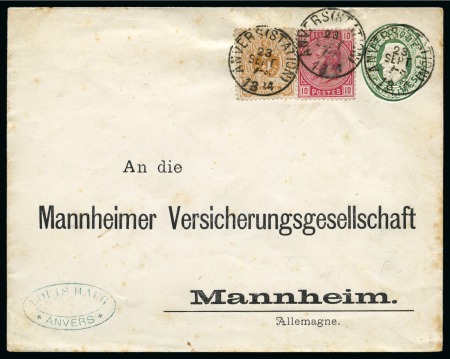 10c rose avec 1869 5c ambre sur enveloppe-lettre à 10c d'Anvers