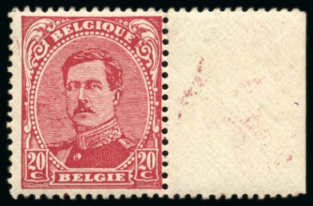 Stamp of Belgium » General issues from 1894 onwards 1915-19 Roi Albert 1er, 20c Rouge, erreur de couleur dite "Aubel", très légère trace de charnière