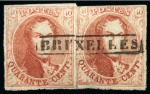 Stamp of Belgium » Belgique. 1858 Médaillons arrondis - Émission 40c Vermillon, deux exemplaires oblitérés par une belle frappe du cachet encadré de Bruxelles