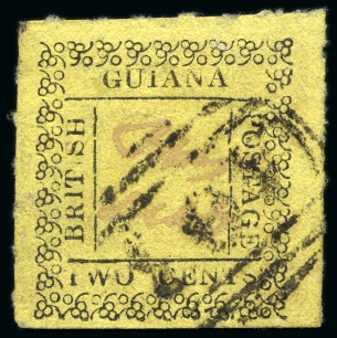 Stamp of British Guiana 1862 Typeset Provisional 2c Black on yellow used