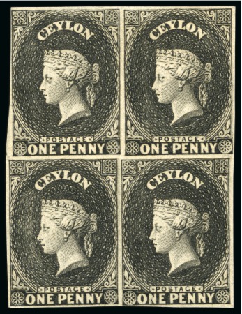 1857-59 1d Imperforate plate proof in black on wove paper in block of 4