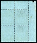 1924-33 3s Grey-Black and Black on blue showing variety "broken mainmast" on R2/1 in mint nh corner marginal block of 4