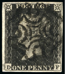 1840 1d Black pl.11 DF with matched 1d red-brown pl.11, used