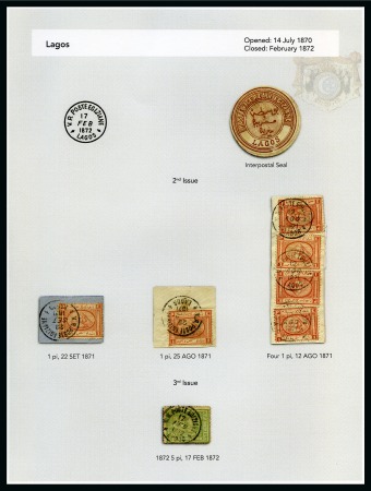 1867 Second Issue & Third Issue: A fine array of seven adhesives all showing LAGOS cancels