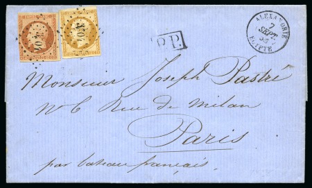 Stamp of Egypt » French Post Offices » Alexandria 1858 (7.9) Entire letter from Alexandria to Paris, franked France Empire 10c and 40c, tied with lozenge “3704”