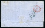 1859 (3.5) Entire letter from Alexandria to Florence, franked France Empire 20c. blue + a pair of 80c. red tied with lozenge “3704”