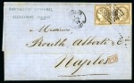 1873 (1.7) Folded entire letter from Alexandria to Naples, franked France Empire a pair of 30c