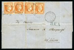 1871 Folded entire from Alexandria to Syra, franked 10 lep in two pairs tied with a diamond of dots with “97”