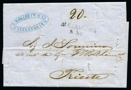 1850 (8.11) Folded stampless entire from Alexandria to Trieste, bearing 2-line “ALEXANDRIEN / 8.NOV” handstamp