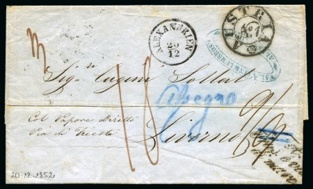 Stamp of Egypt » Austrian Post Offices » Alexandria 1852 (20.12) Folded stampless letter sheet from Alexandria via Trieste to Livorno, bearing ALEXANDRIEN/20.12 small type datestamp