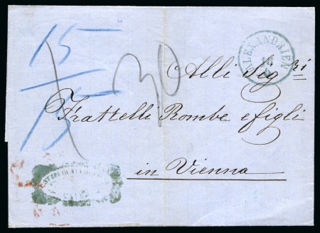 1861 (18.5) Folded cover from Cairo via Alexandria to Vienna, sent from Cairo by the Posta Europea and Austrian PO in Alexandria