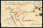 1859 (10.2) Folded stampless entire Alexandria to Livorno, bearing “ALEXANDRIEN/ 10.2” small type datestamp in blue
