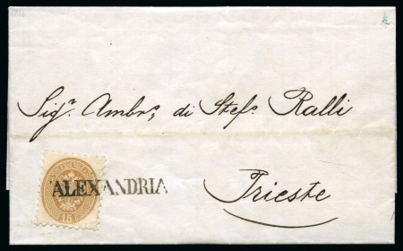 Stamp of Egypt » Austrian Post Offices » Alexandria 1866 Folded entire to Trieste, franked 1864 15 s. brown tied superb straight-line ALEXANDRIA hs