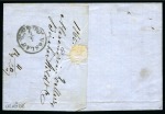 1865 (27.3) Folded cover to Vöslau, Austria, franked three singles of the 1864 10 s. blue tied “ALEXANDRIEN/27.3” 