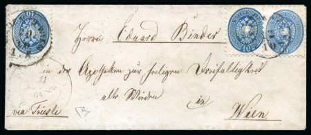 1864 (12.10) Small envelope, Cairo via Alexandria to Vienna, Austria, franked L-V 10 s. blue (3)