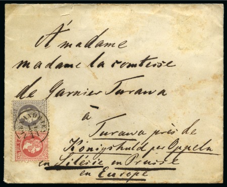 1867-/74 Cover from Alexandria to Konigshuld, Prussia via Oppeln and Silesia, franked with 5 s. red and 25 s.