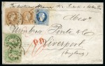 1870 (23.10) Folded cover carried at double rate of 46 soldi from Alexandria to Liverpool, England