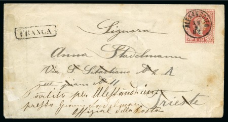 1882 (16.9) 5 soldi red postal stationery envelope with further 5 s. franking on the reverse