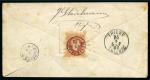 1882 (16.9) 5 soldi red postal stationery envelope with further 5 s. franking on the reverse