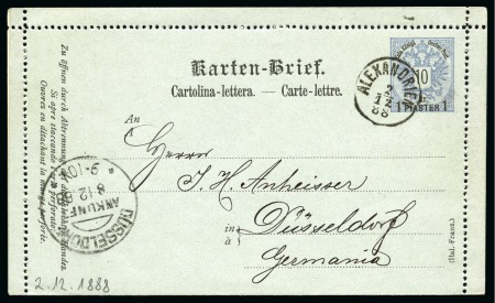 1888 (2.12) 1 pi. on 10 kr letter-card, from Alexandria to Germany, cancelled ALEXANDRIEN thimble cds