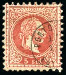 1867 Issue: An extremely rare group of thirteen Austrian Levant stamps with the PORTO SAID/EGYPTEN thimble cds