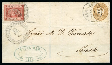 1868 (24.10) Cover from Cairo to Trieste, franked 15s. in combination with Egypt 2nd Issue Penasson 1 pi. 