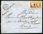 Stamp of Egypt » British Post Offices » Alexandria 1859 (19.11) Envelope to Paris, posted in Alexandria and franked France Empire 10 c + 40 c tied by the very rare ALEXANDRIA/MB/NO.19.59 mobile box datestamp
