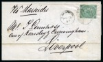 Stamp of Egypt » British Post Offices » Alexandria 1868 (15.8) Folded entire Alexandria to Liverpool, franked Great Britain 1s tied with “B01”