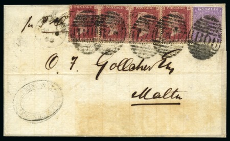 Stamp of Egypt » British Post Offices » Alexandria 1868 (10.10) Cover from Alexandria to Malta with four 1858-79 1d red pl. 97 and 1865-67 6d lilac pl. 6